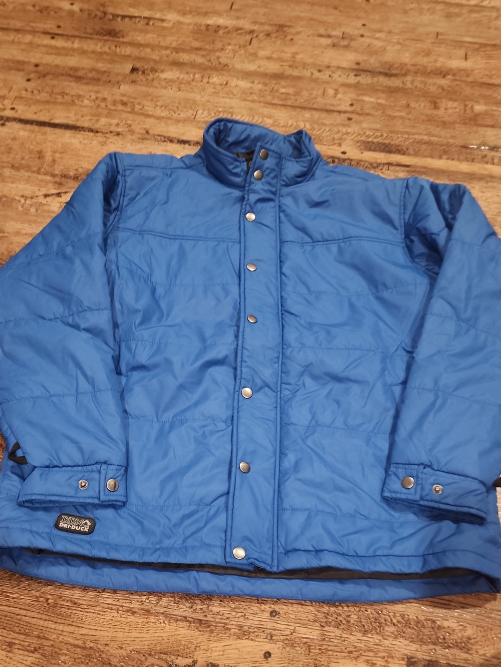 Men's Blue Quilted Puffer Jacket with Snap Front